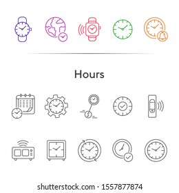 Hours line icon set. Clock, wristwatch, time zones. Time concept. Can be used for topics like deadline, morning, schedule