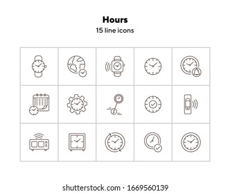 Hours line icon set. Clock, wristwatch, time zones. Time concept. Can be used for topics like deadline, morning, schedule