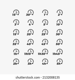 Hours and Minutes Countdown Stopwatch Flat Vector Icon Set