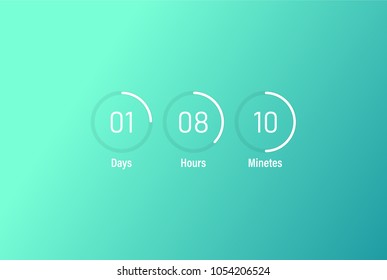Hours, minutes, seconds. Template digital clock timer background. Icon of timer showing what time is left to beginning of certain event. Flat design, vector illustration on background