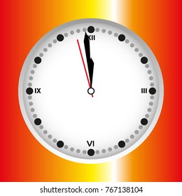 The hours are shown. Roman numerals. Background pink with gold.