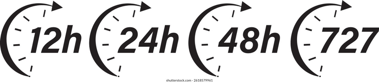 Hours timer vector symbol set black color style isolated on white background. online deal remaining time website symbols
