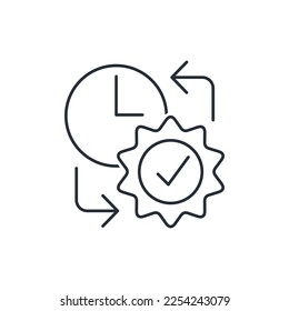 Hours and work done. Punctuality. Quality service. Vector linear icon isolated on white background.