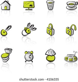 House 1 Black & Green icons set