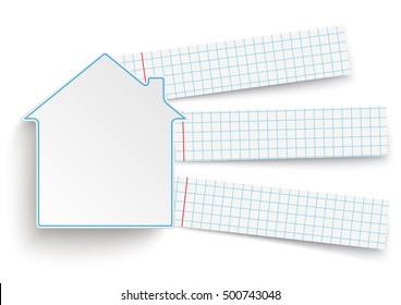 House with 3 school paper banners.  Eps 10 vector file.