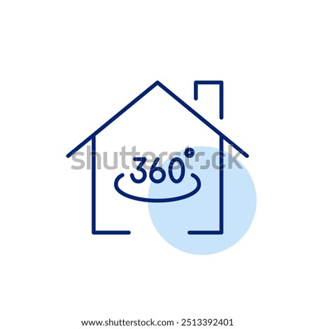 House with 360 degree symbol inside. Virtual real estate tour. Pixel perfect, editable stroke icon
