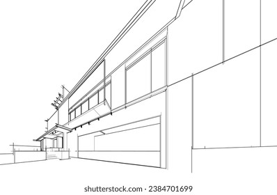 house 3d sketch vector illustration