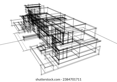 house 3d sketch vector illustration