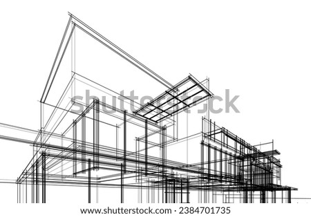 house 3d sketch vector illustration