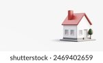 House, 3D. White house, icon, symbol for real estate, sale, rent concepts. A modern banner for the advertisement of country houses. Vector