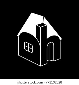 House abstract logo design for real estate. silhouette / perspective . Home, letter H, vector design template in black background