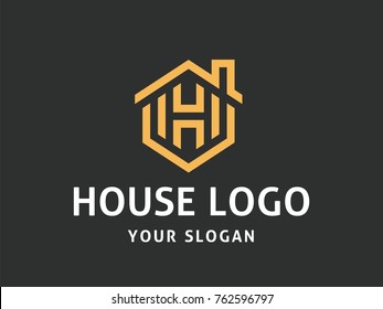 House Abstract Logo design vector template Linear style.