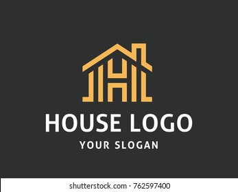 House Abstract Logo design vector template Linear style.