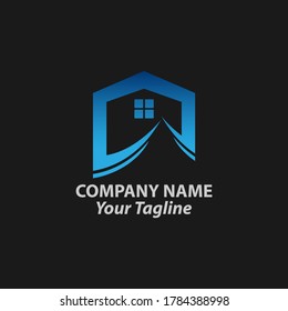 House Abstract Real Estate Residential Logo Design Template for Company. Building Vector Silhouette on Black Background