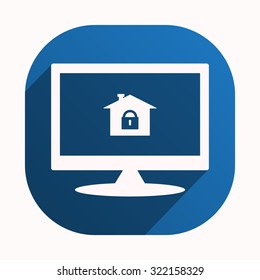 House, access is closed, locked. icon. vector design, blue button for Mobile Applications