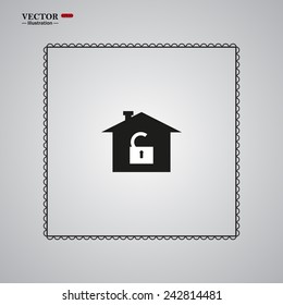 House, access is open, unlocked, gray button with a red stroke, vector illustration, EPS 10