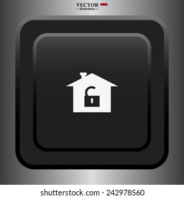 House, access is open, unlocked, gray button with a red stroke, vector illustration, EPS 10