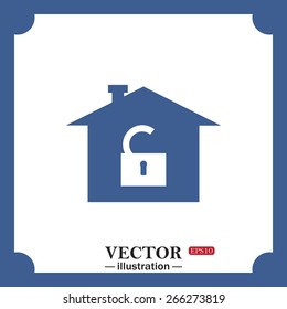  House, access is open, unlocked, web icon. vector design