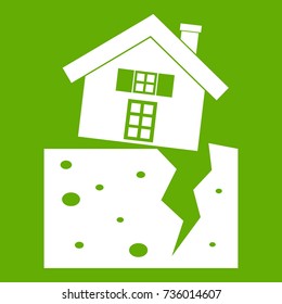 House after an earthquake icon white isolated on green background. Vector illustration