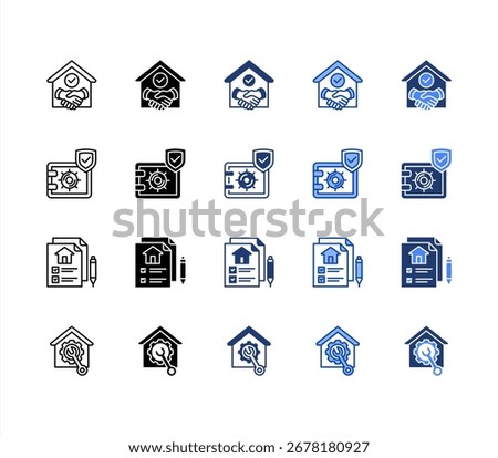House agreement, Registration form, Safe deposit, Home service, multiple style icon set.