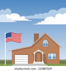 House and american flag