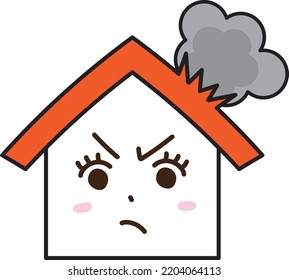 House with angry expression with smoke coming out of the roof