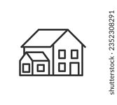 House with annex, linear icon. Line with editable stroke