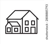 House with annex, linear icon. Line with editable stroke.