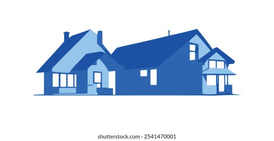 House apartment real estate building logo silhouette drawing illustration.Urban modern houses blue stencil symbol.Residential Construction.Estate agent.Architect clipart icon.Home sign. Brochure book.