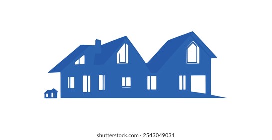 House apartment real estate building logo silhouette drawing illustration.Urban modern houses blue stencil symbol.Residential Construction.Estate agent.Architect clipart flat icon.Home isolate sign.