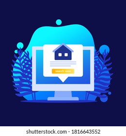 house, apartment search icon with a computer