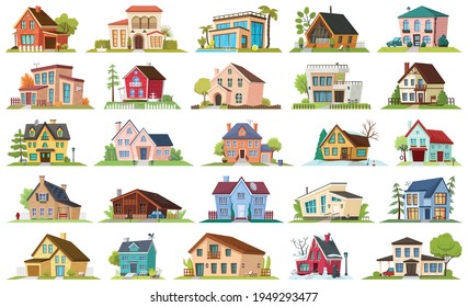 House apartment vector cartoon icon set . Vector illustration building on white background. Isolated cartoon set icon apartment of house for web design.