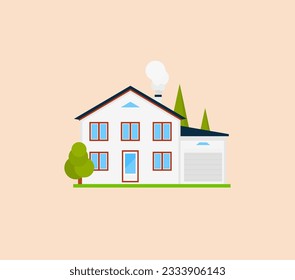 House or apartments. Family american townhouse. Neighborhood with cozy homes. Traditional Modern cottage for infographics or application interface. Building vector illustration. Flat style