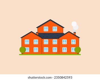 House or apartments. Family american townhouse. Neighborhood with cozy homes. Traditional Modern cottage for infographics or application interface. Building vector illustration. Flat style