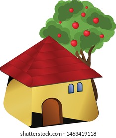 House with apple tree growing