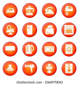 House appliance icons set vector red circle isolated on white background 