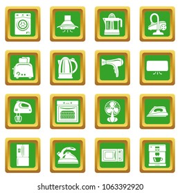 House appliance icons set vector green square isolated on white background 