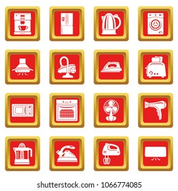 House appliance icons set vector red square isolated on white background 