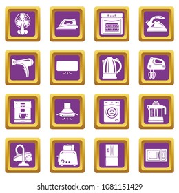 House appliance icons set vector purple square isolated on white background 