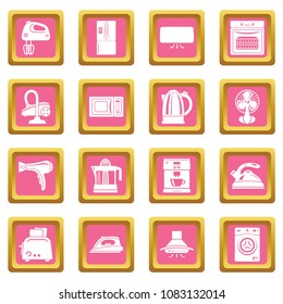 House appliance icons set vector pink square isolated on white background 