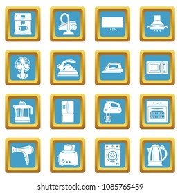 House appliance icons set vector sapphirine square isolated on white background 