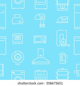 House appliances line seamless pattern on blue background flat vector illustration 
