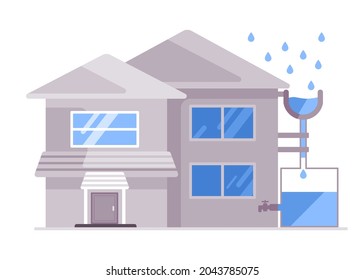 the house apply hydrologic system to get harvesting water rain in a tank to be recycle be pure water for home living reduce using soil water modern flat color isolated