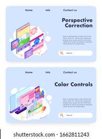 House architect design and colors control. Vector website design template. Landing page website concept illustration