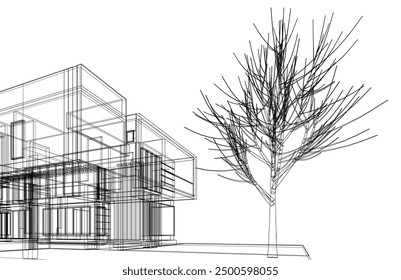 house architectural 3d sketch vector design