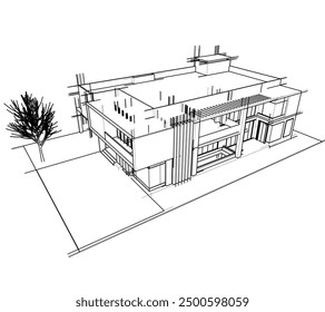 Casa arquitectónica 3D sketch diseño de Vector