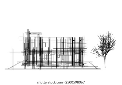 house architectural 3d sketch vector design