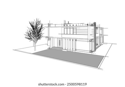 house architectural 3d sketch vector design