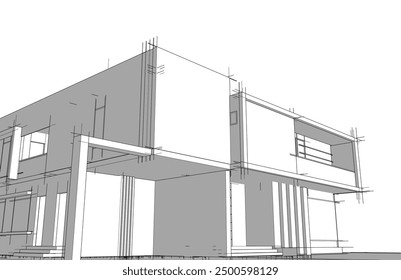 house architectural 3d sketch vector design