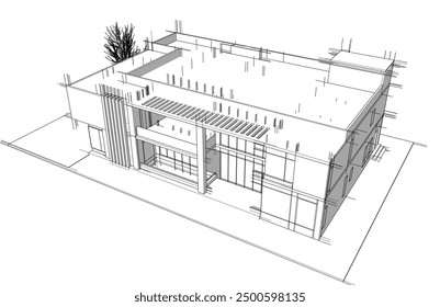 house architectural 3d sketch vector design